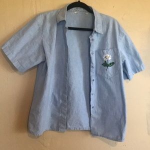 embroidered daisy button up